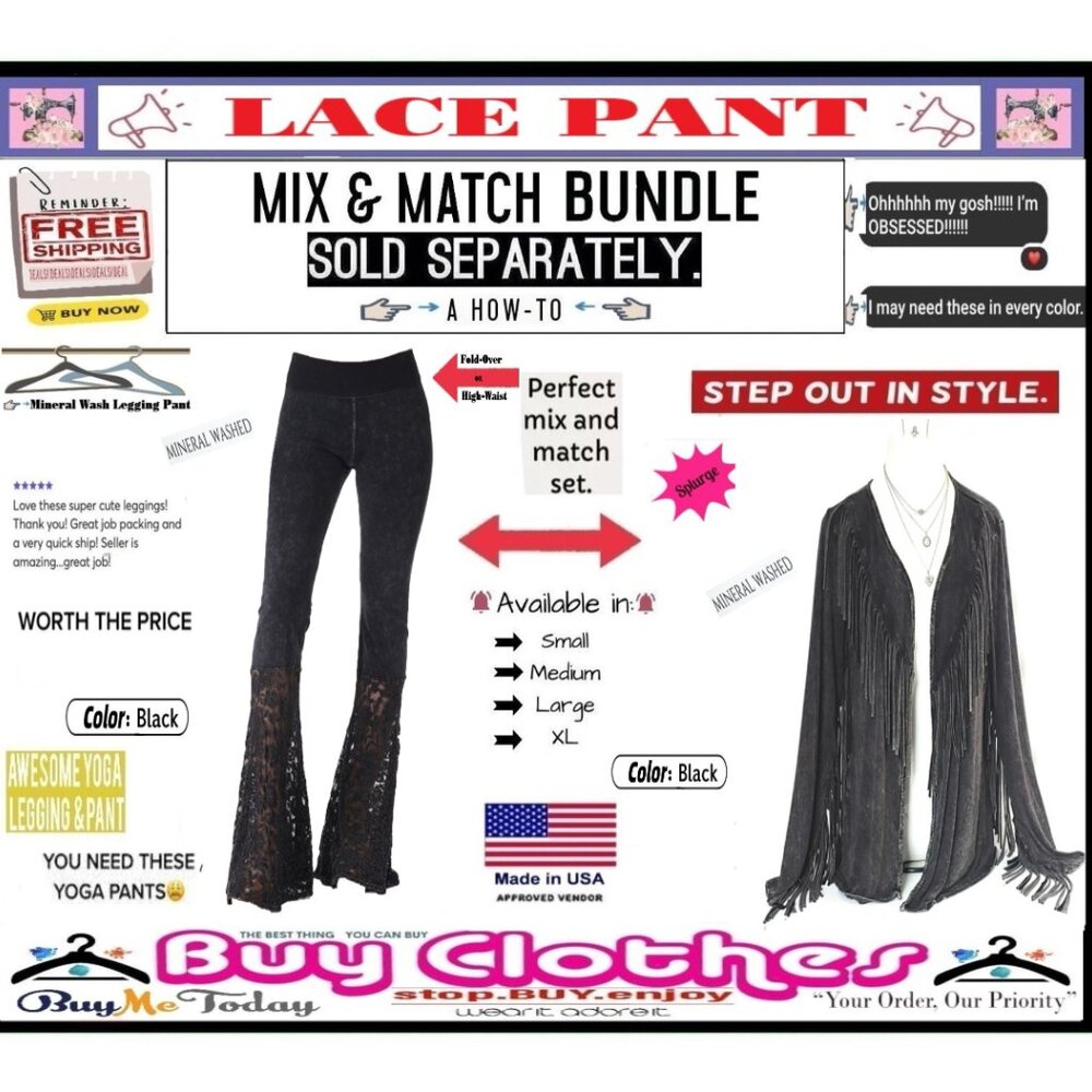 🛑 BOTTOM Fold Embroidery ➕ LACE 🆒 LEGGING PANT High Waist FLARE Wash BUY NOW - Picture 7 of 16
